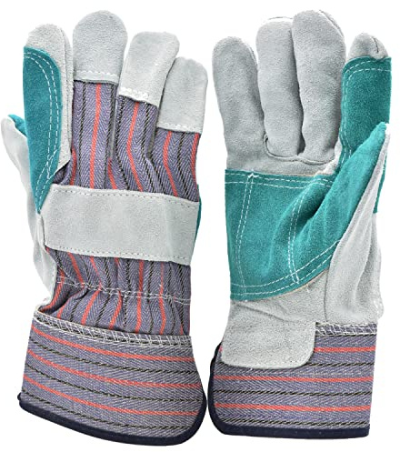 G & F Products G & F 5215L-5 Premium Suede Double Palm & Index Finger Work Gloves with 2 & 1/2 Rubberized Safety Cuff, 5 Pair Pack, Large, Grey