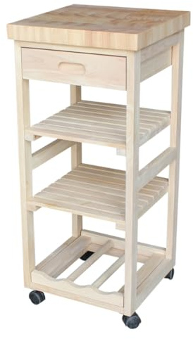 IC International Concepts, Kitchen Trolley, Solid Wood, Real Parawood, 15 W x 15 D x 33 H, 50 lbs/Shelf wt. Capacity, Easy Assembly, DIY, Paint or Stain Your Way, Unfinished