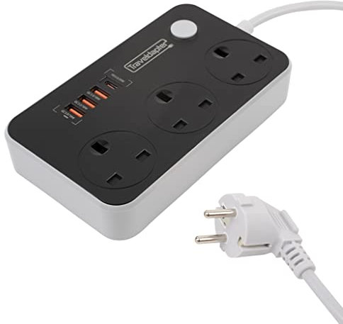 Uk To Senegal Europe Eu Travel Adapter 2 Pin Earthed Type F Schuko Plug Spain France Italy Germany Sweden And More 3 USB 1 USBC Port 2 M Lead 3 Sockets