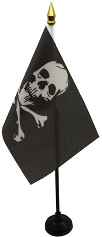 AZ FLAG - Pirate Skull and Bones Table Flag 4'' x 6'' - pirates Mini Desk Flag 100% Polyester 15 x 10 cm - Office Mini Banner with 10'' Pole - Golden Spear
