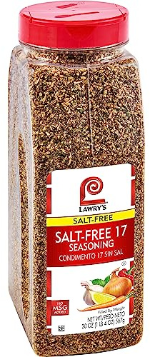 Lawry's Salt Free 17 Seasoning, 20 oz - One 20 Ounce Container of 17 Seasoning Spice Blend Including Toasted Sesame Seeds, Turmeric, Basil and Red Bell Pepper for Seafood Poultry and Beef
