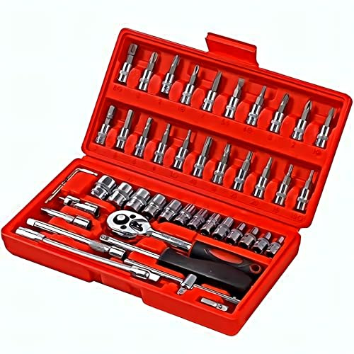 P & K 46-teiliges Knarrenkasten-Set mit 1/4 Knarre & Steckschlüsselsatz | Präzises & vielseitiges Werkzeug für Schraubarbeiten | Ideal für Heimwerker, Reparaturen, Werkstatt & Haushalt