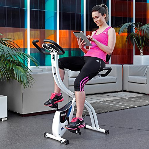 Fitnessdigital - ION Fitness - AXEL Vélo D'appartement Pliable et Avec Dossier - Selle Ajustable Et Polyvalente - RPM Pliable Avec Moniteur LCD - 8 Niveaux De Résistance - Supporte Jusqu'à 95 Kg