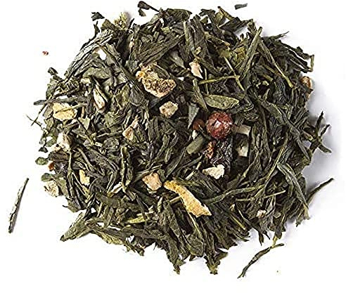 Aromas de Té, Té Verde a Granel con Frutos Rojos, con Cáscara de Naranja, Jengibre, Arándanos Rojos, Rodajas de Fresa, Arándanos Azules y Grosellas Rojas, 50 gr.