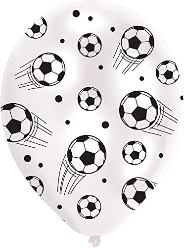 Amscan INT995704 - Latexballons Fußball, 6 Stück, Größe circa 27,5 cm, WM, EM, Public Viewing, Kindergeburtstag, Weiß
