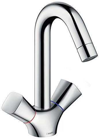 hansgrohe Wasserhahn Logis 2-Griff Waschtischarmatur (Auslauf Höhe 150 mm mit Zugstangen-Ablaufgarnitur und abgerundeten Griffen) Chrom