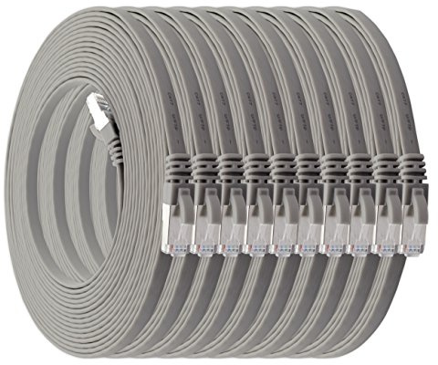 1aTTack.de 3,0 m - grau - 10 Stück Cat7 Flachkabel Netzwerkkabel Cat 7 Rohkabel Gigabit Lan (10Gbit/s) Flachbandkabel Verlegekabel Patchkabel Flach Slim Rj 45 Stecker Cat6a
