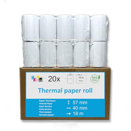 20 EC-Cash Thermorollen 57 x 40 x 12 für EC-Geräte mit Thermodrucker, Thermopapier EC-Cash Bonrolle, Bisphenol-A frei Ø40 mm