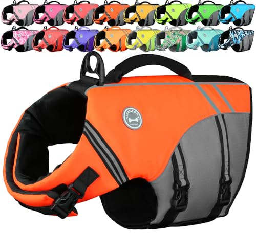 Vivaglory - Giubbotto di salvataggio per cani, stile sportivo, materiale antistrappo, eccellente galleggiabilità, con impugnatura di sicurezza
