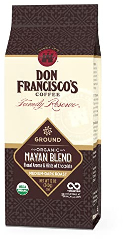 Don Francisco's Organic Mayan Blend Ground Coffee, Medium to Dark Roast – 100% Arabica Coffee, 12 oz Bag