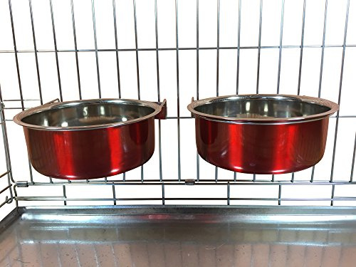 Ellie-Bo Pair of Dog Bowls For Crates, Cages or Pens and 3 Sizes (2.0Ltr Large, Red)