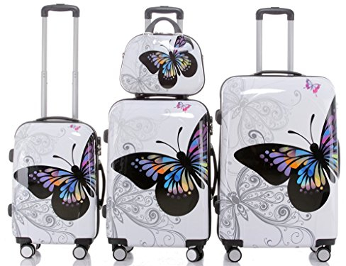 BEIBYE Butterfly 2060 TSA-Schloss 4-TLG. Reisekoffer Trolley – Robustes Hartschalen Kofferset inkl. Handgepäck und Beautycase(4er Set)