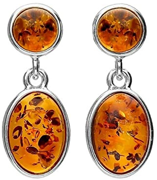 Pendientes de plata de ley de ámbar báltico con corte de cabujón ovalado y circular para mujeres/niñas, elegantes aretes colgantes y colgantes, joyería de ámbar, 080345C
