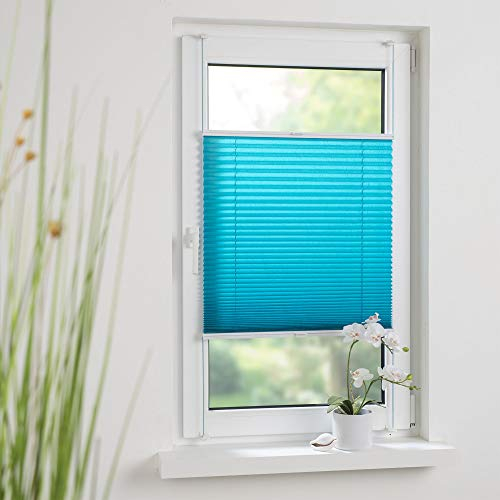 Liedeco® Plissee verspannt mit Klemmträger / 100 x 150 cm Blue Lagoon (blau) (Breite x Höhe) / lichtdurchlässig Blickdicht und stufenlos verstellbar/leichte Innen-Montage ohne Bohren