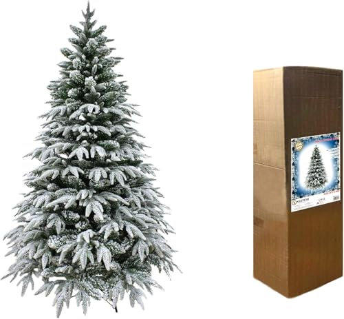 7ft/2.1m Lapland Fir Snow Covered Bushy Artificial Christmas Tree Flocked 1205 PE/PVC Tips Hinged Branches Metal Stand Xmas Home Snowy Decorations