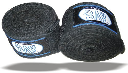 BAY Monster Boxbandagen, Elastisch mit Daumenschlaufe und Klettverschluss, 5 Meter x 5 cm, Schwarz, 2 Stück