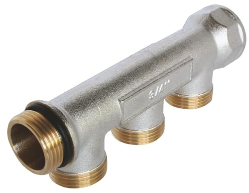 SOMATHERM FOR YOU, Collecteur de distribution 3 sorties coniques Easy Lock 3/4 en laiton nickelé, étanchéité par joint torique, idéal pour installations sanitaires et chauffage