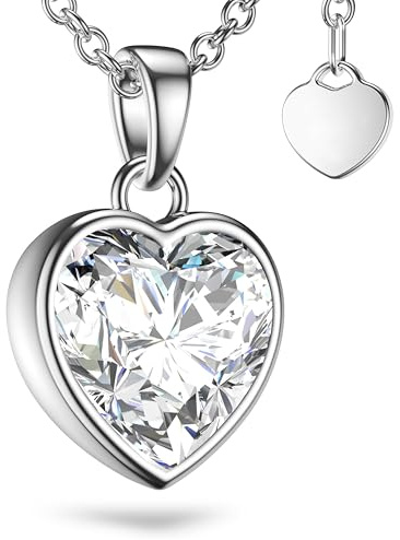 Amoonìc Herzkette Silber 925 / Gold vergoldet, Halskette Damen verstellbar | 45-50cm mit Herzanhänger, Kette Damen mit Herz, Echt Silberkette mit Stein Frauen Schmuck Geschenk für Sie Mama Freundin