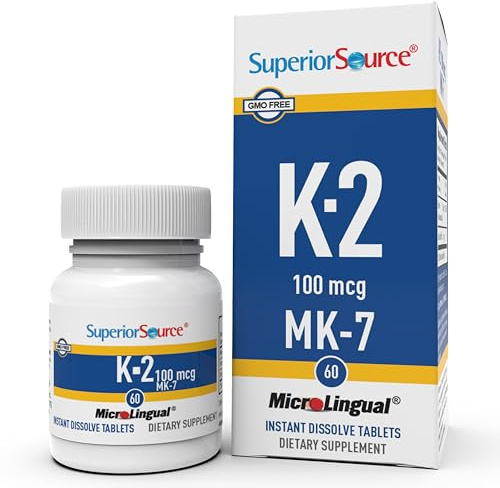 Superior Source Vitamin K2 MK-7 (Menaquinone-7) 100 mcg - Bone Strength & Health Support Supplement - Aids Healthy Heart Function - Bariatric-Friendly - 60 Sublingual Dissolving Tablets