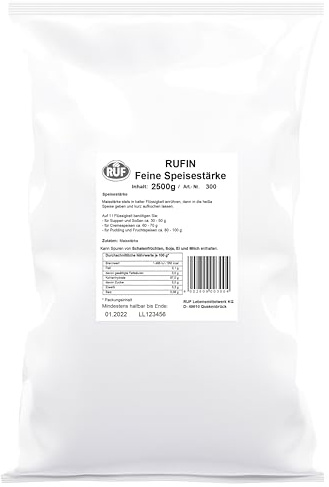 RUF Rufin Speisestärke, Großpackung, Mais-Stärke zum Binden von Saucen, Suppen & Cremes oder zum Auflockern von Kuchen & Torten, glutenfrei, 1 x 2500g