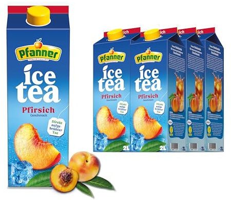 Pfanner Eistee Pfirsich – 6 x 2 l Vorratspack - direkt aufgebrühter Tee mit Pfirsichsaft – Ice Tea Flaschen