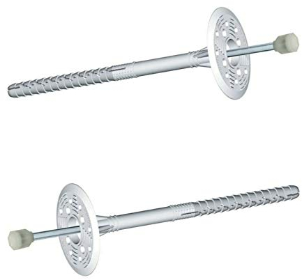 Wkret Met Tellerdübel mit Stahlnagel und Thermokopf, 200 St., 10mm x 140mm, Silber, Stahl, Expansionsbolzen, Dübel