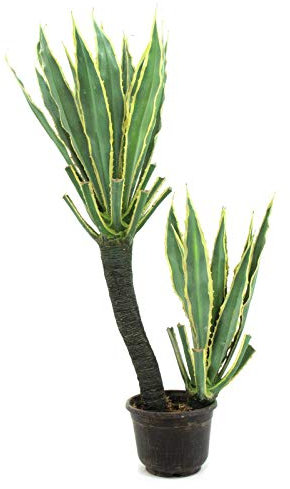 artplants.de Agave Artificiale, Verde-Giallo, 2 chiome, 29 Foglie, 160cm - Agave variegata/Pianta grassa