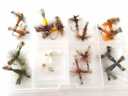 BestCity Irish Wulff Dry Trout Flies 16 Pack with Free Fly Box Sizes 8–12 Fly Fishing Flies Set
