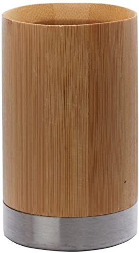 Axentia Portaspazzolino in bambù e acciaio inox Bonja, bicchiere porta spazzolino da denti, portaspazzolini, ca. 7 x 7 x 11,3 cm, marrone