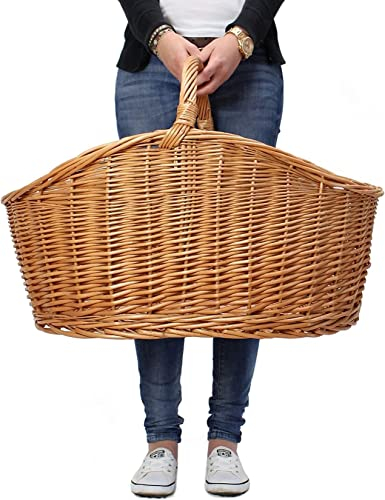 Dekoleidenschaft XXL Einkaufskorb Maxi aus Weide natur, 68x49 cm groß, Tragekorb geflochten, Erntekorb, Weidenkorb, Flechtkorb, Aufbewahrungskorb