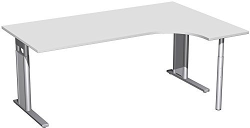 Geramöbel PC-Schreibtisch rechts höhenverstellbar, C Fuß Blende optional, 1800x1200x680-820, Lichtgrau/Silber