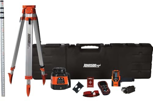 Johnson Level & Tool 99-028K Electronic Self-Leveling Dual Slope Horizontal/Vertical Rotary Laser System, Red, 1 Kit
