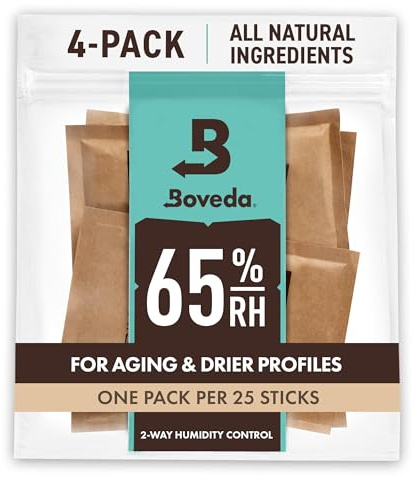 Boveda für Zigarren/Tabak | 2-Wege-Feuchtigkeitsregulierung mit 65% RH | Größe 60 zur Verwendung für jeweils 25 Zigarren im Humidor | wiederverschließbare Verpackung mit 4 Stück