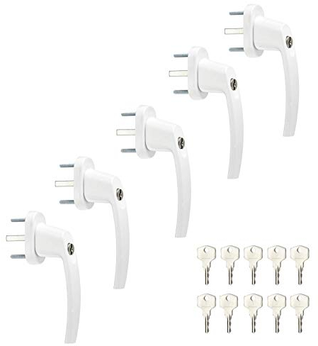 SOTECH 5 x Fenstergriff abschließbar (gleichschließend) mit 45° Raster 28 x 151 x 62 mm weiß Aluminium inkl. 10 Schlüssel Fensteroliven Türsicherung