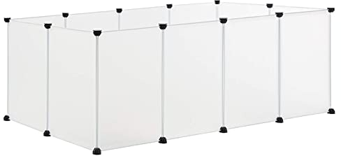 EUGAD Freigehege für Kaninchen, Meerschweinchen Gehege, Welpenauslauf Kleintiergehege, Freilaufgehege für Hasen, Verformbar und Erhöhbar, BHT 145x46x75cm, Weiß 35x45cm/Platte