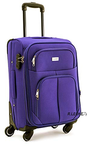 R.Leone Valigia da 1 pezzo Fino a Set 3 Trolley Espandibile grande, medio e bagaglio a mano 4 ruote in stoffa 214 (Viola, M Medio)