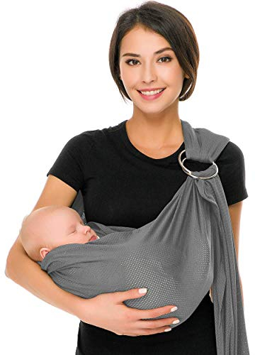 CUBY Sommer Einstellbar Schultertrage für Babys mit Rostfreier Doppel Ring, Baby Tragetuch mit Atmungsaktiv Masche, Babytragetuch Ring Sling Perfekt für Neugeborene und Kinder Unter