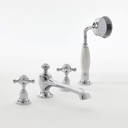 Milano Elizabeth 4 Tap-Hole Bath Shower Mixer Tap Crosshead Handles - Chrome White