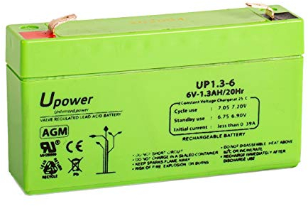 U-Power - Batería piombo AGM Sigillata 1.3Ah 6V - Faston F1 4.8mm
