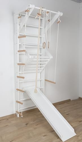 SportBaby Espaldera Sueca de Madera para Entrenamiento en Casa Sport-5-220-White Barra de Pared Multifuncional para Calistenia, Fitness y Estiramientos | Apta para Niños y Adultos