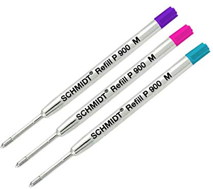 Lanier Combo Pack – Confezione da 3 – Schmidt P900 M Parker Style Refill per penna a sfera, 1 viola, 1 magenta, 1 turchese punta media