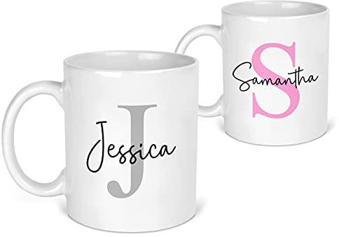 Personalised Initial and Name Mug – Custom Printed Gift with Choice of Colour – Ideal for Her, Mum, Friend, Nan or Girls