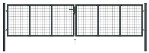 Mesh Gartentor,Verzinkter Stahl,Doppelflügeltor Doppeltor Gartentür Zauntor Hoftor Zauntür Gartenpforte,Mesh-Gartentor Verzinkter Stahl 400 x 125 cm Grau
