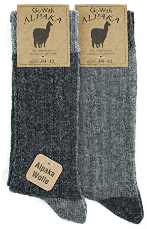 Alpaca Wool Socks for men and women, 2 pairs warm soft cosy natural wool thermal, thick boot socks walking hiking camping, grey beige brown (UK, Numeric, 9, 11, Regular, Regular, Grey/Dark Grey)
