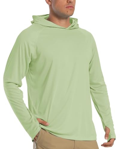 TACVASEN Felpa Uomo con Cappuccio Solari Protezione 50 Maglietta Anti UV Uomo T Shirt Uomo Maniche Lunghe con Foro per Il Pollice, Verde Chiaro L