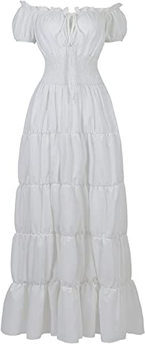 Aibaowedding Costume rinascimentale da donna medievale chimico, abito da contadino irlandese boho abiti lunghi (bianco, s)