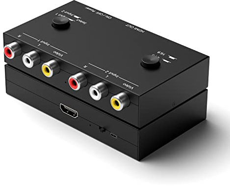 Wrugste 2 RCA auf HDMI Konverter,Composite zu HDMI Adapter Unterstützung 16:9/4:3 Kompatibel mit WII/N64/PS2/PS3/VHS/VCR/DVD Player etc(2 in 1 Out)