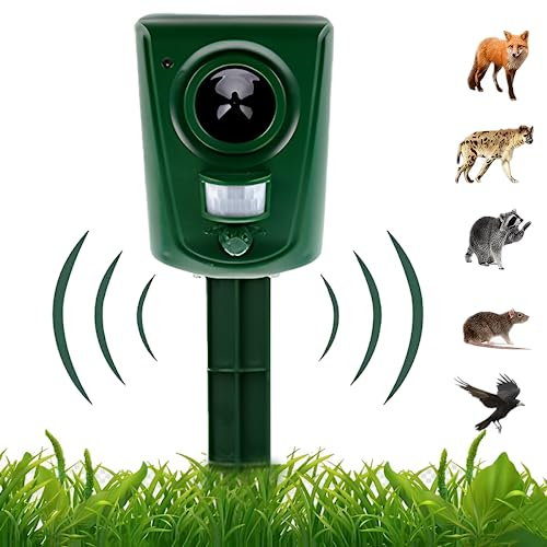 Répulsif à ultrasons pour chat - Fonctionne avec piles - Imperméable - Répulsif extérieur avec détecteur de mouvement pour jardin, cour, champ, chiens de ferme, oiseaux, renard