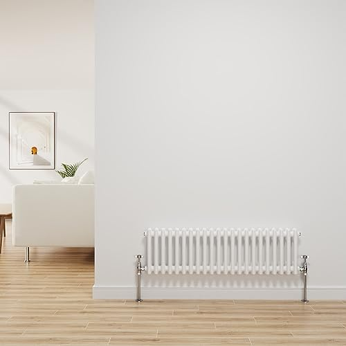 NRG Radiador tradicional blanco brillante de hierro fundido de 2 columnas de calefacción central horizontal radiador de baño 300 x 1010 mm