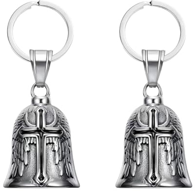 JNNJ 2 Pcs Llavero Motocicleta Bell, Llavero Moto Campana Guardián Para Motociclistas, Motocicleta Bell Llavero Con Anillo, Motociclista Campana Accesorio Para La Suerte y Protección(Negro)